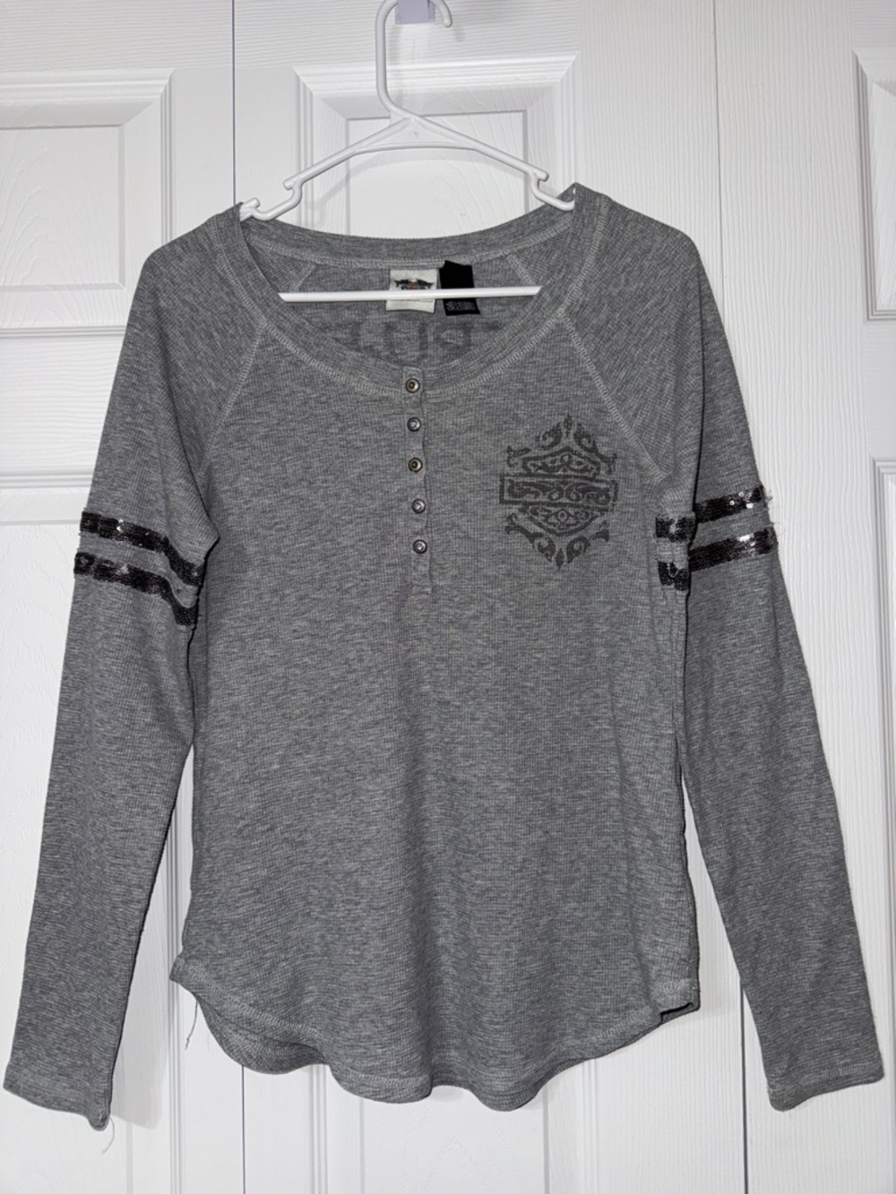 Harley Davidson Long Sleeve Women’s Top with Sequin Stripes Sz Lg